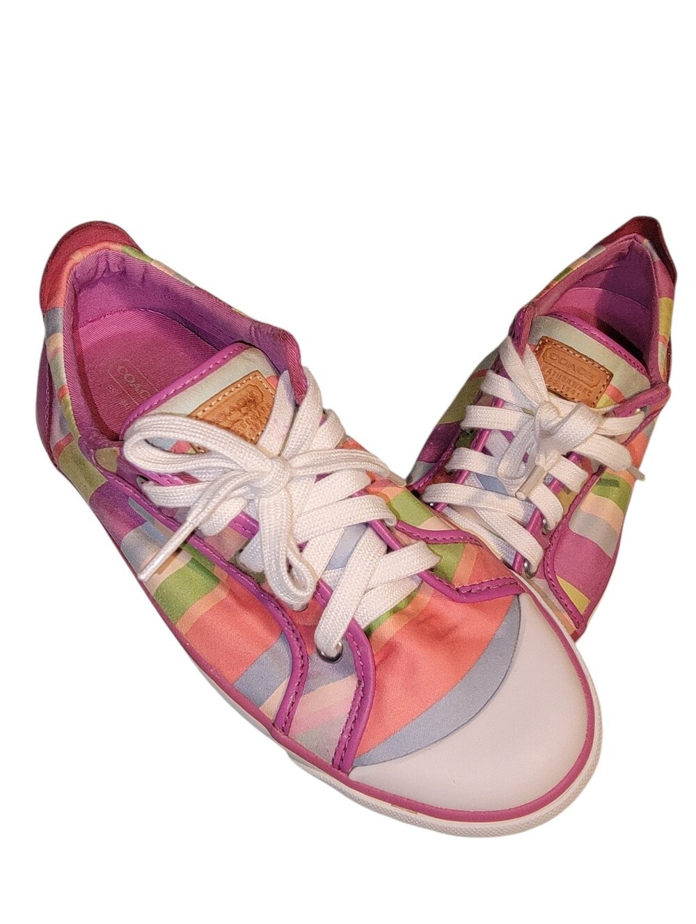 Coach Barrett Pink Multi-Stripe Lace-Up Sneakers - Picture 2 of 12